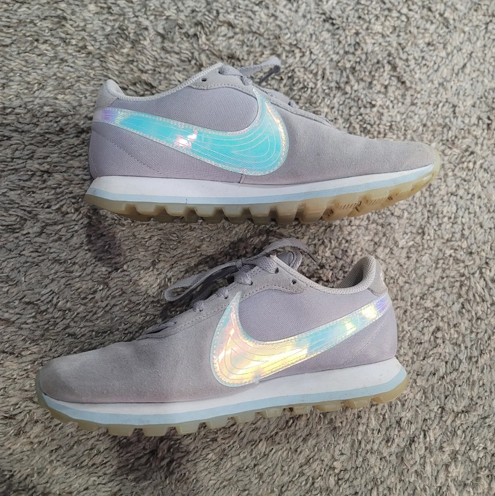 Nike Pre Love Ox Gray Suede Blue Iridescent Holographic Sneakers 7 - Picture 6 of 11